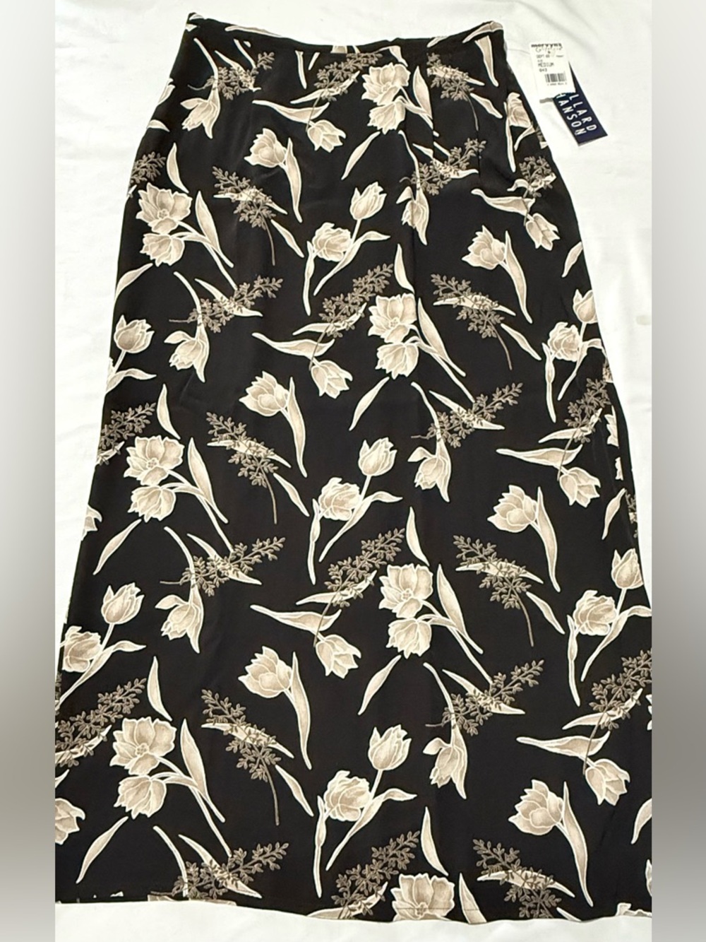 Vintage Hillard & Hanson Black Maxi Skirt with Cream Floral Print size Medium
